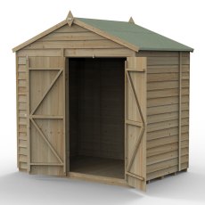7x5 Forest 4Life Overlap Windowless Apex Shed with Double Doors - isolated with doors open