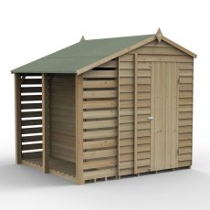 5x7 Forest 4Life Overlap Windowless Apex Shed with Lean to - with doors closed