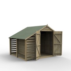 6x8 Forest 4Life Overlap Windowless Apex Shed with Lean To - with doors open