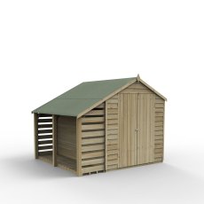 6x8 Forest 4Life Overlap Windowless Apex Shed with Lean To - with doors closed