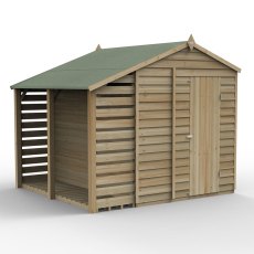 6x8 Forest 4Life Overlap Windowless Apex Shed with Lean To - with doors closed