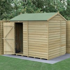 8x6 Forest 4Life Overlap Windowless Reverse Apex Shed - insitu with doors open