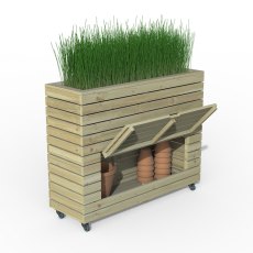 3'11x1'4 Forest Linear Tall Wooden Garden Planter with Storage and Wheel - White Background, With Items