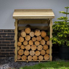 3 x 3 Forest Compact Pent Log Store - In Situ, Frontal View