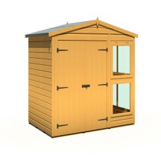 6x4 Shire Shiplap Apex Sun Hut Potting Shed - isolated angle view, doors closed