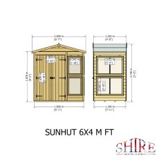 6x4 Shire Shiplap Apex Sun Hut Potting Shed - dimensions