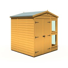 6x6 Shire Shiplap Apex Sun Hut Potting Shed - isolated angle view, LHS door