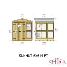 6x6 Shire Shiplap Apex Sun Hut Potting Shed - dimensions