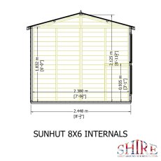 8x6 Shire Sun Hut Shiplap Apex Potting Shed - internal dimensions