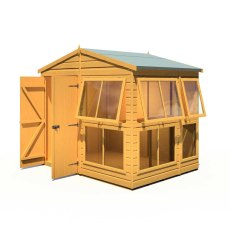8x6 Shire Sun Hut Shiplap Apex Potting Shed - door open and located on the left hand side
