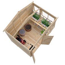 8 x 6 Shire Shiplap Apex Sun Hut Potting Shed - in situ, top view