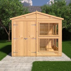 8 x 6 Shire Shiplap Apex Sun Hut Potting Shed - in situ, front view