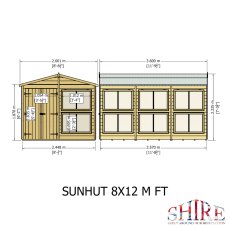 8x12 Shire Sun Hut Shiplap Apex Potting Shed - dimensions