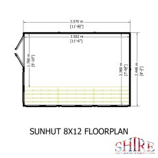 8x12 Shire Sun Hut Shiplap Apex Potting Shed - footprint