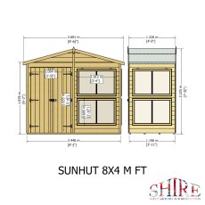 8x4 Shire Sun Hut Shiplap Apex Potting Shed - dimensions