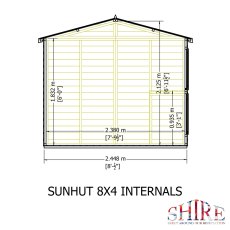 8x4 Shire Sun Hut Shiplap Apex Potting Shed - side dimensions