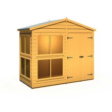 8x4 Shire Sun Hut Shiplap Apex Potting Shed - front view with doors closed and door on the right