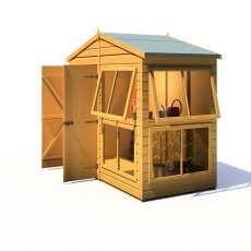 8x4 Shire Sun Hut Shiplap Apex Potting Shed - side view with door on left