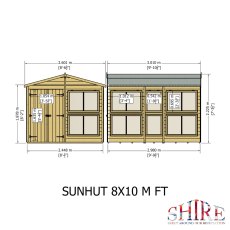 8x10 Shire Sun Hut Shiplap Apex Potting Shed - dimensions