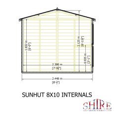 8x10 Shire Sun Hut Shiplap Apex Potting Shed - side dimensions