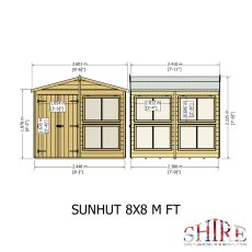 8x8 Shire Sun Hut Shiplap Apex Potting Shed - dimensions