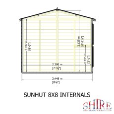 8x8 Shire Sun Hut Shiplap Apex Potting Shed - side dimensions