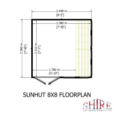 8x8 Shire Sun Hut Shiplap Apex Potting Shed - footprint