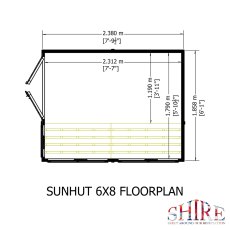 6x8 Shire Shiplap Apex Sun Hut Potting Shed - footprint