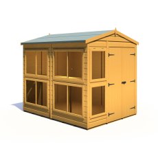 6x8 Shire Shiplap Apex Sun Hut Potting Shed  - isolated angle view, doors closed
