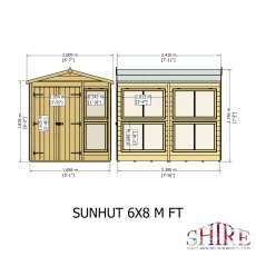 6x8 Shire Shiplap Apex Sun Hut Potting Shed - dimensions