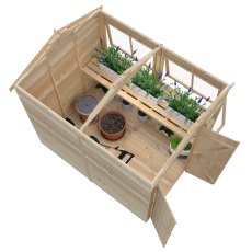 6 x 8 Shire Shiplap Apex Sun Hut Potting Shed - in situ, top view