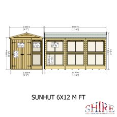 6x12 Shire Sun Hut Shiplap Apex Potting Shed - dimensions