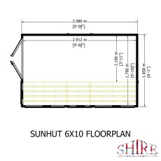 6x10 Shire Shiplap Apex Sun Hut Potting Shed - footprint
