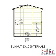 6x10 Shire Shiplap Apex Sun Hut Potting Shed - side dimensions