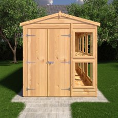 6 X 10 Shire Shiplap Apex Sun Hut Potting Shed - in situ, front view, doors closed