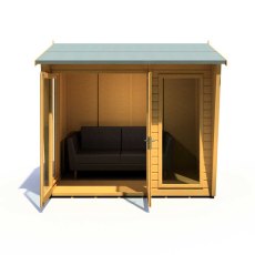 8x6 Shire Burghclere Summerhouse - front elevation with doors open and located on the left hand side