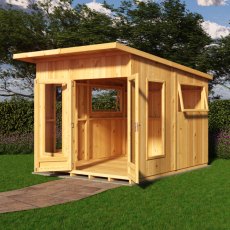 Shire Miami 8x10 Summerhouse - in situ, angle view, doors open
