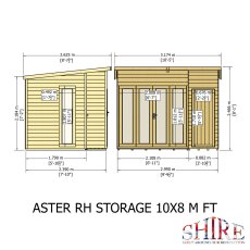 10x8 Shire Aster Summerhouse with Side Storage - Dimensions, Right Hand Storage