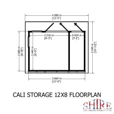 12 x 8 Shire Cali Insulated Garden Office With Side Storage - Footprint