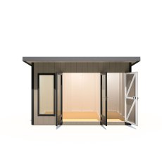 12 x 8 Shire Cali Insulated Garden Office With Side Storage - Front View, Doors Open