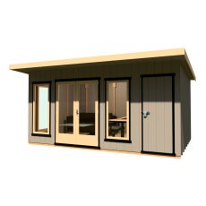 16 x 8 Shire Cali Insulated Garden Office With Side Storage - In Situ, Doors Closed
