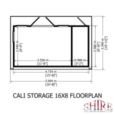 16 x 8 Shire Cali Insulated Garden Office With Side Storage - Footprint