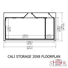 20 x 8 Shire Cali Insulated Garden Office With Side Storage - Footprint