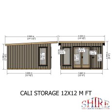 12 x 12 Shire Cali Insulated Garden Office With Side Storage - Dimensions