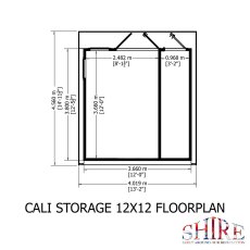 12 x 12 Shire Cali Insulated Garden Office With Side Storage - Footprint