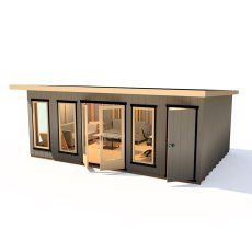 20 x 12 Shire Cali Insulated Garden Office With Side Storage - Isolated, Doors Open