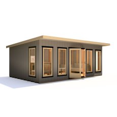 20 x 12 Shire Cali Insulated Garden Office - In Situ, Doors Open