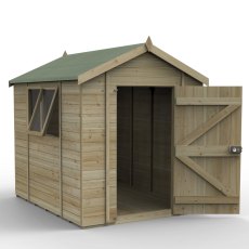 8x6 Forest Timberdale Tongue and Groove Apex Shed - isolated angle view, doors open