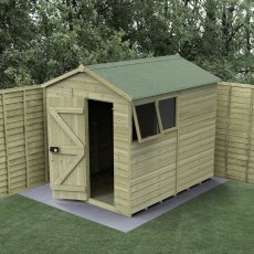 Forest Timberdale apex wooden shed 8x6 exterior angled view with double doors open