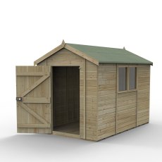 10 X 6 Forest Timberdale Tongue & Groove Apex Wooden Shed - Pressure Treated - isolated view - doors open